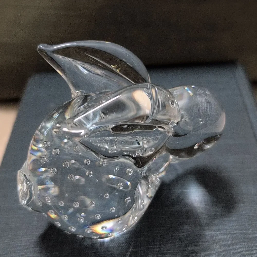 Art Glass Crystal Bunny Rabbit Figurine Paperweight With Controlled Bubbles